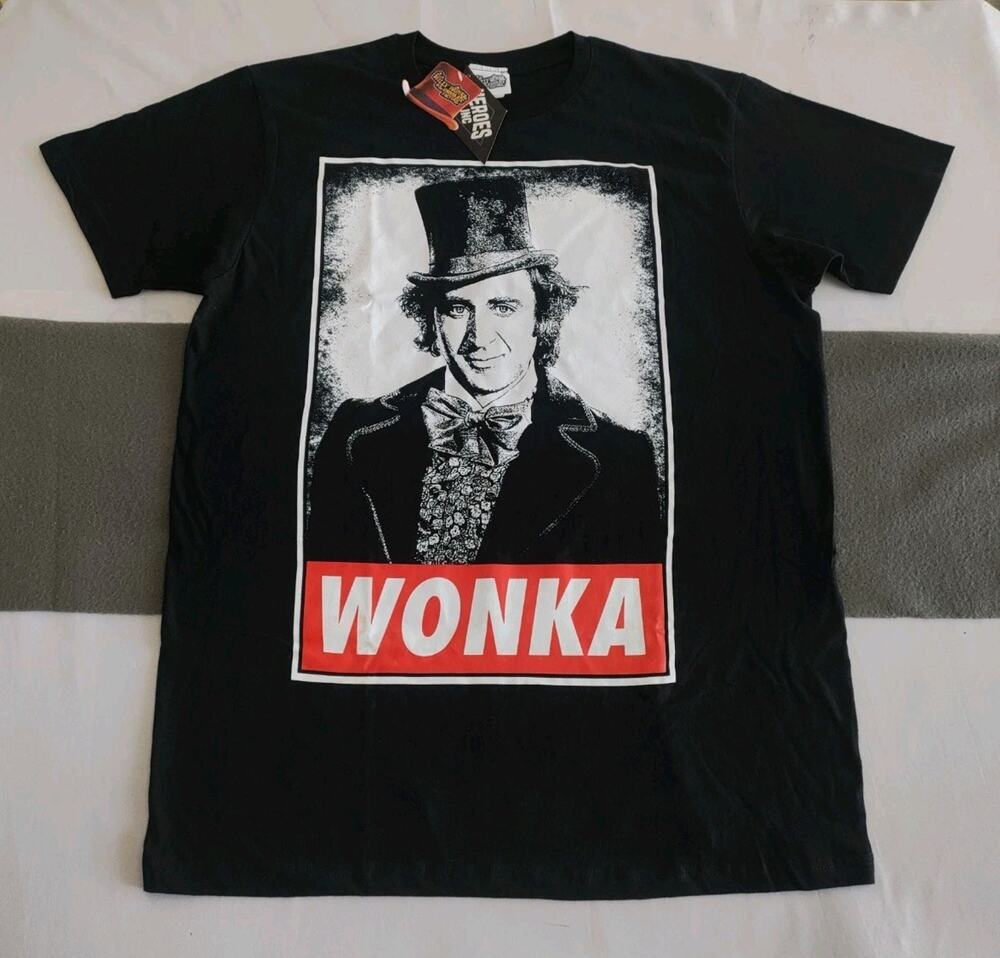 Willy Wonka Graphic T-Shirt Mens M Black Wonka Bar Movie Promo Tee Hybrid